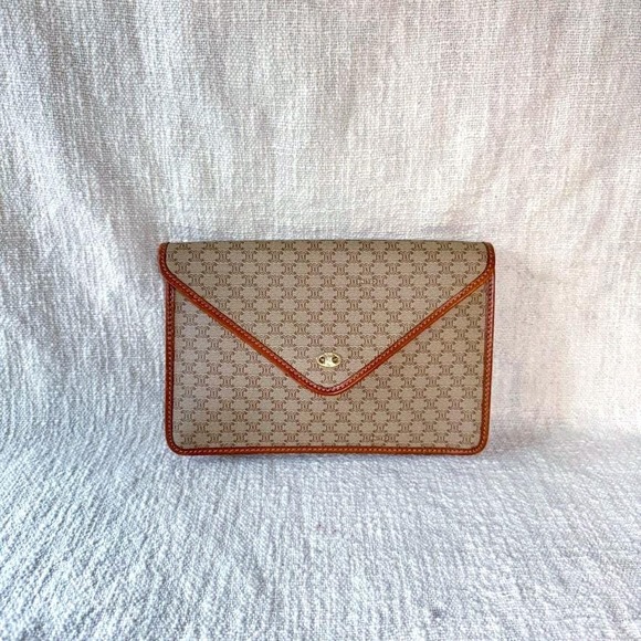 Celine Handbags - Vintage Celine Macadam Pattern Clutch Pouch Leather PVC